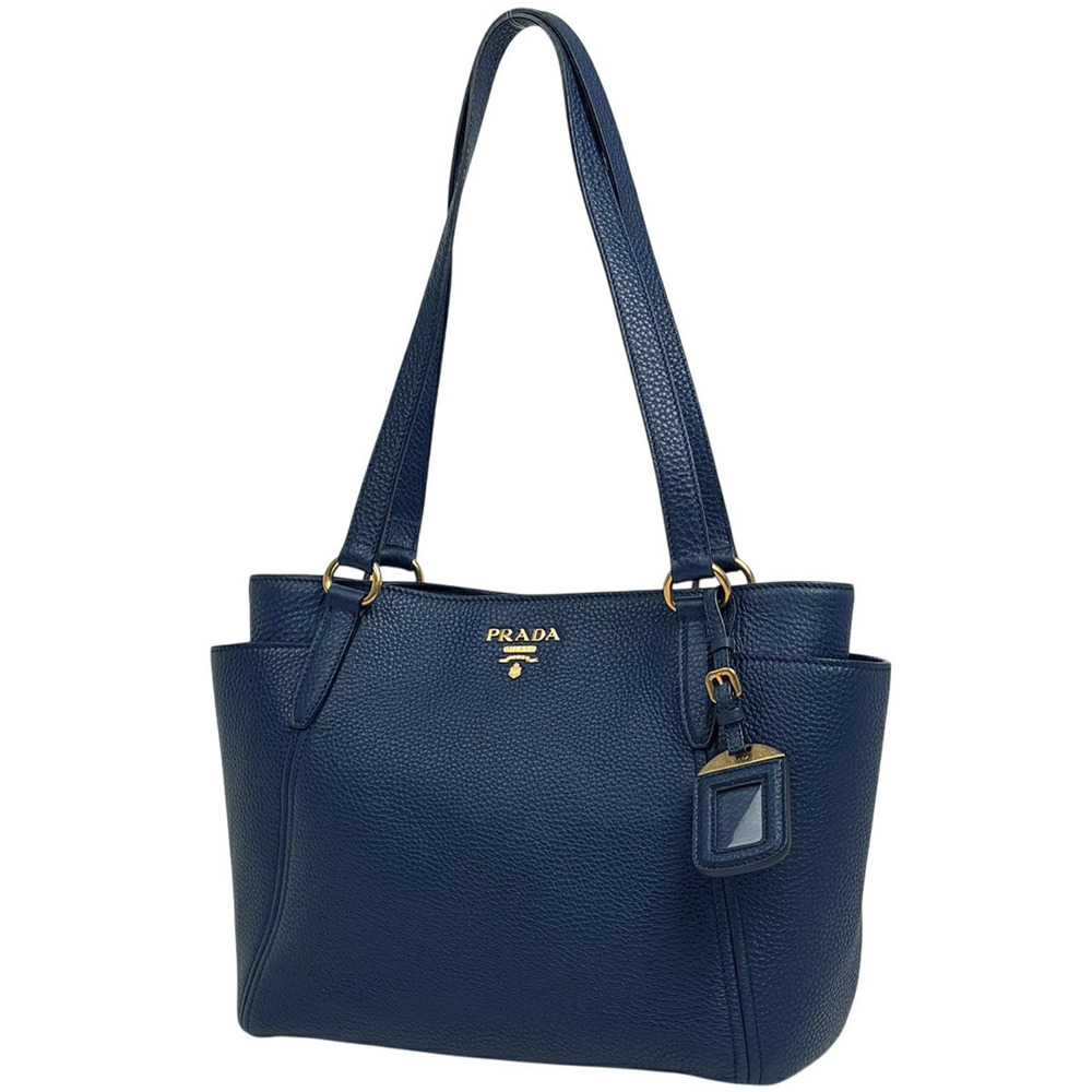 Prada blue Vitello Daino side pocket tote grained leather